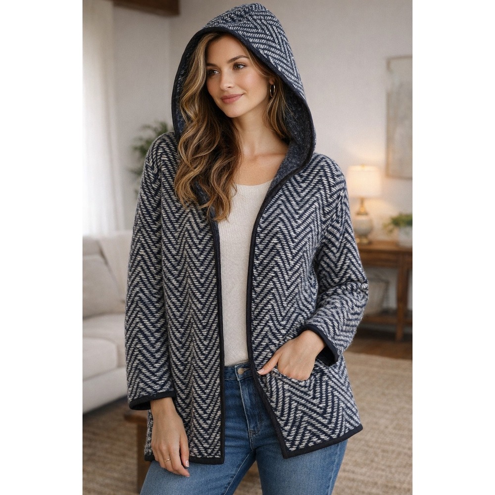 Madewell Herringbone Hooded Sweater Jacket Womens XS/S Wool Blend